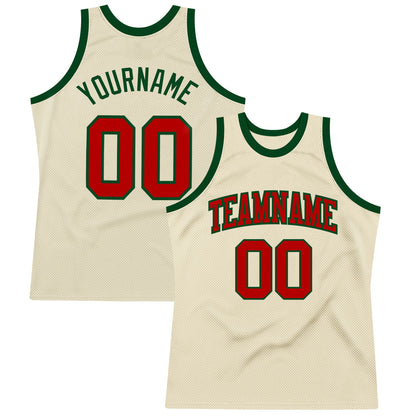 Custom Cream Red-Green Authentic Throwback Basketball Jersey - Sky-Custom