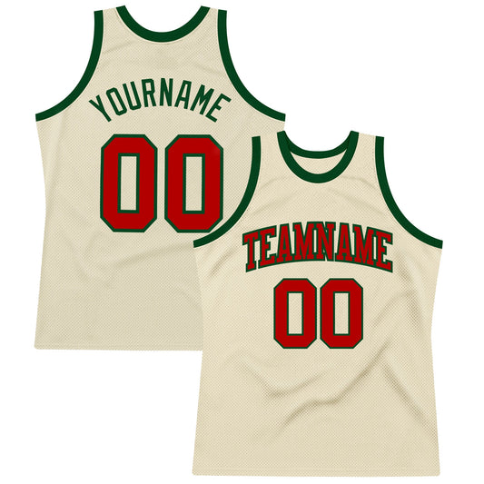 Custom Cream Red-Green Authentic Throwback Basketball Jersey - Sky-Custom