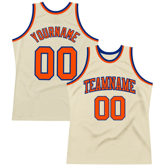 Custom Cream Orange-Royal Authentic Throwback Basketball Jersey - Sky-Custom
