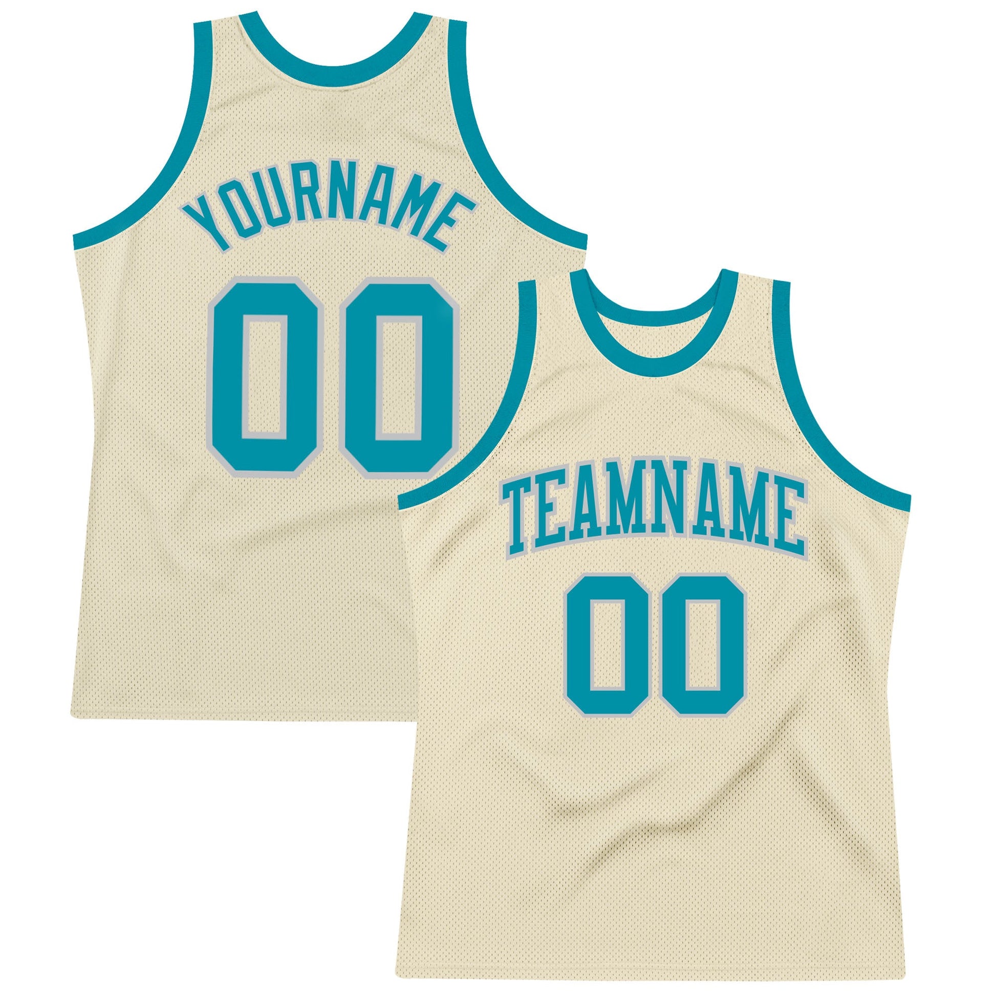 Custom Cream Teal-Gray Authentic Throwback Basketball Jersey - Sky-Custom