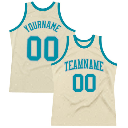 Custom Cream Teal-Gray Authentic Throwback Basketball Jersey - Sky-Custom