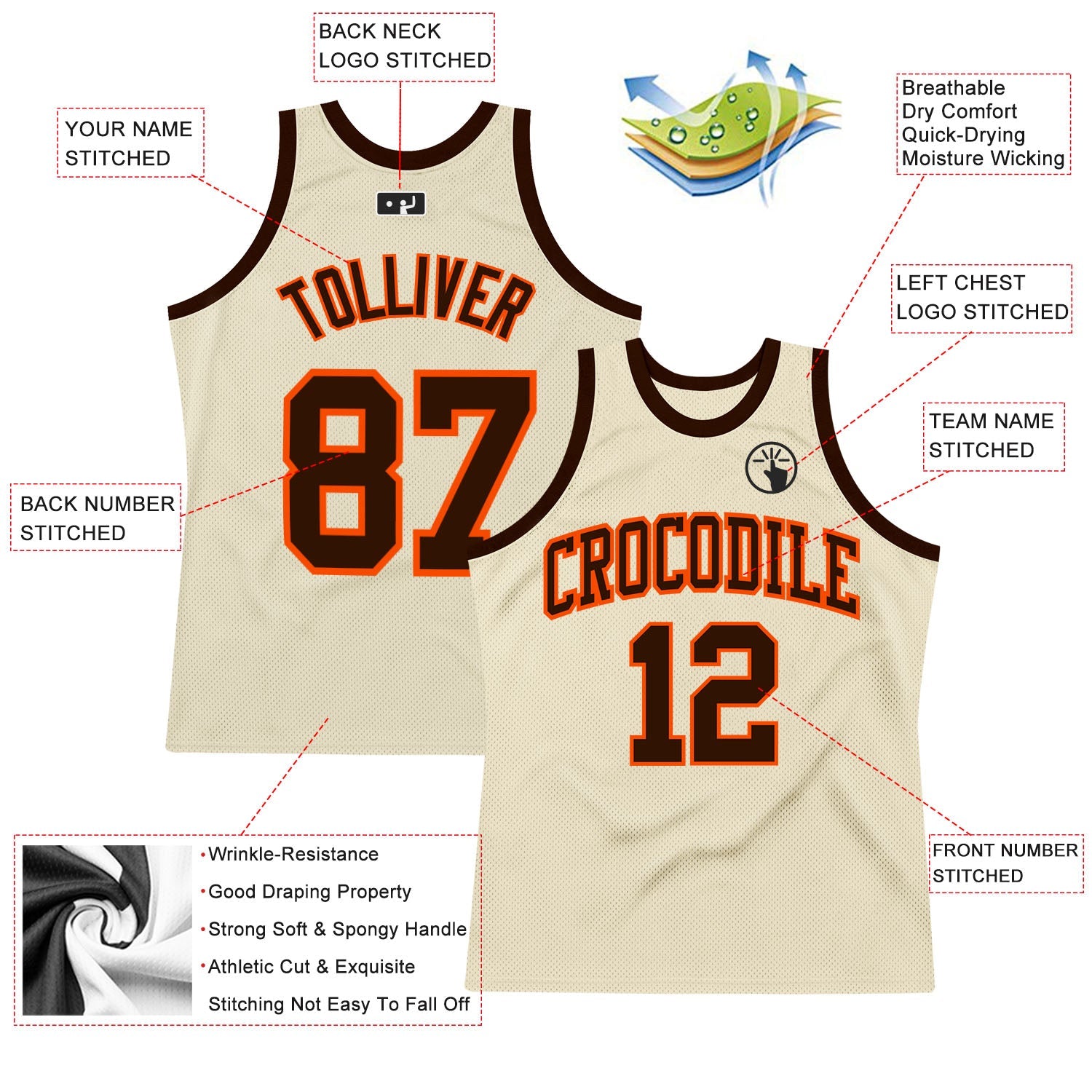 Custom Cream Brown-Orange Authentic Throwback Basketball Jersey - Sky-Custom