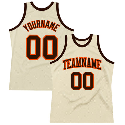 Custom Cream Brown-Orange Authentic Throwback Basketball Jersey - Sky-Custom