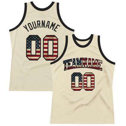 Custom Cream Vintage USA Flag-Black Authentic Throwback Basketball Jersey - Sky-Custom