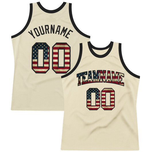 Custom Cream Vintage USA Flag-Black Authentic Throwback Basketball Jersey - Sky-Custom