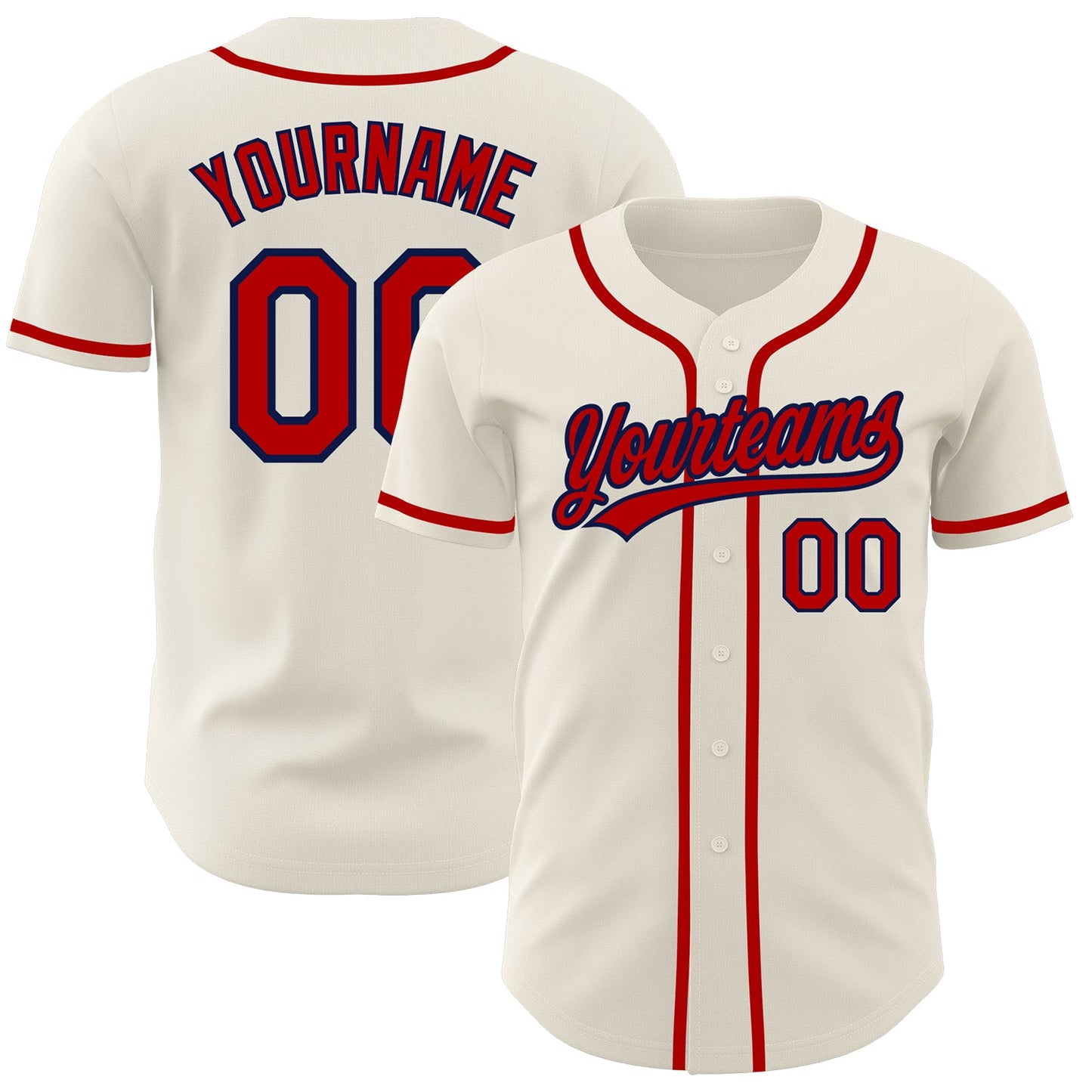 Custom Cream Red-Navy Authentic Baseball Jersey - Sky-Custom