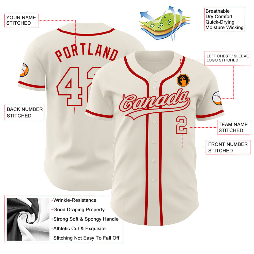 Custom Cream Cream-Red Authentic Baseball Jersey - Sky-Custom