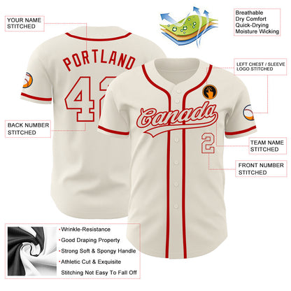 Custom Cream Cream-Red Authentic Baseball Jersey - Sky-Custom