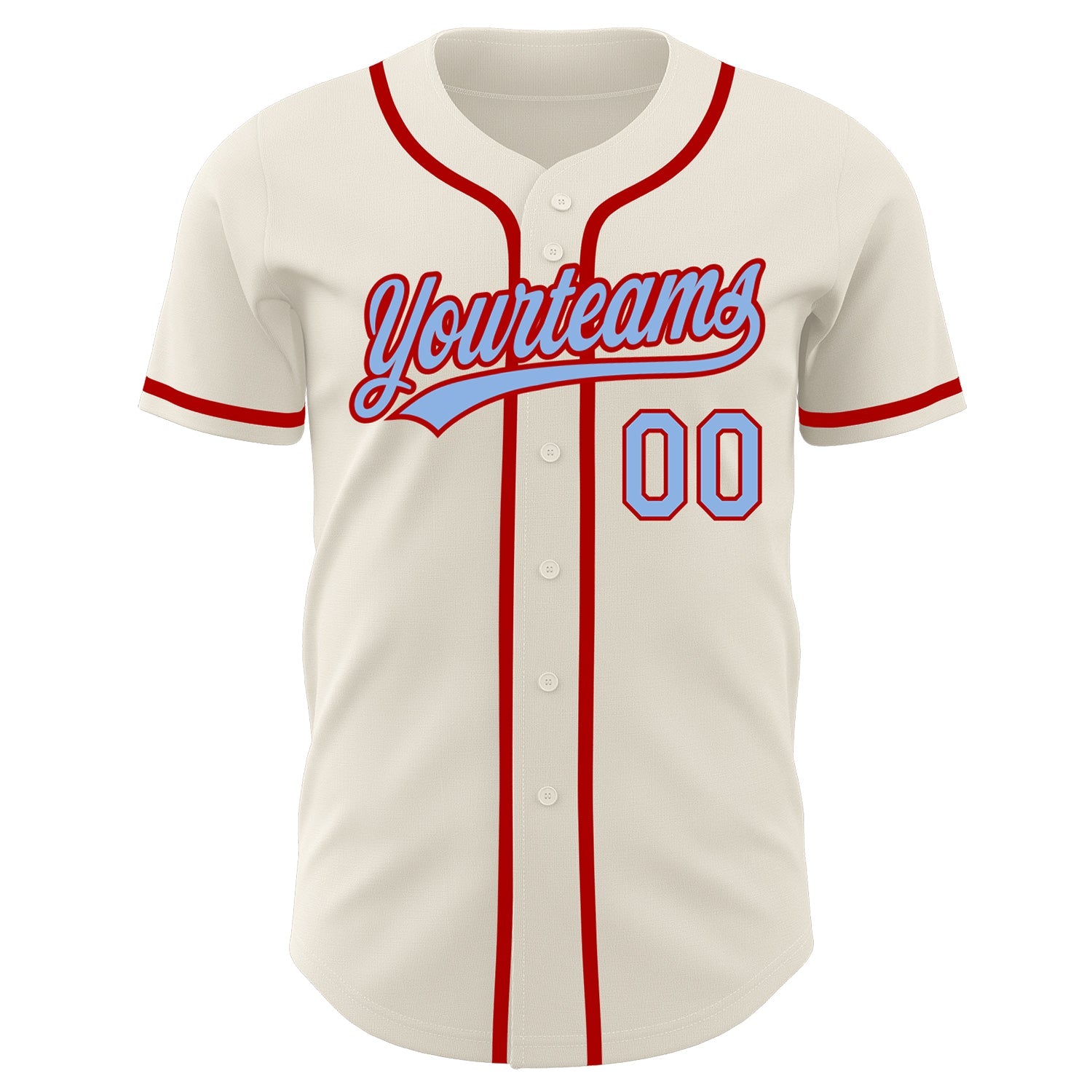 Custom Cream Light Blue-Red Authentic Baseball Jersey - Sky-Custom