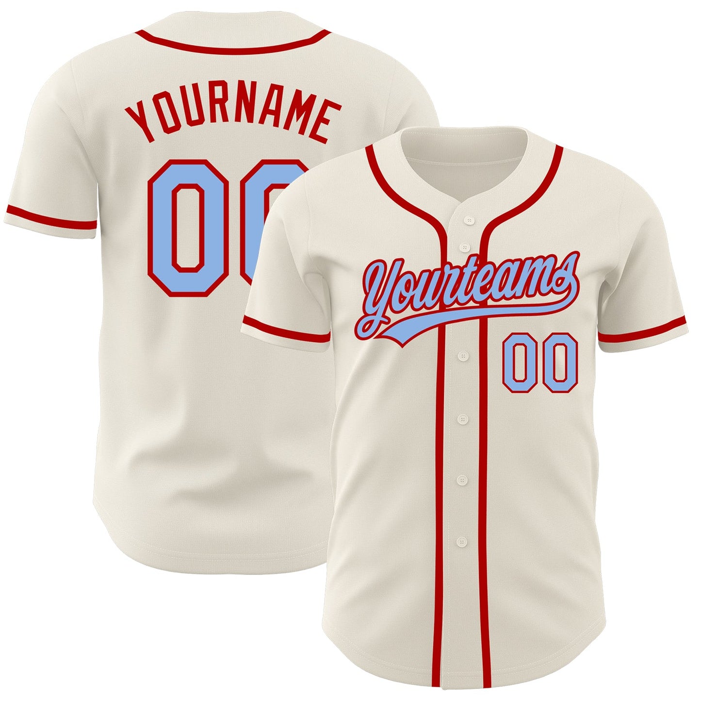 Custom Cream Light Blue-Red Authentic Baseball Jersey - Sky-Custom