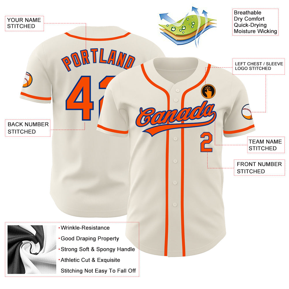 Custom Cream Orange-Royal Authentic Baseball Jersey - Sky-Custom