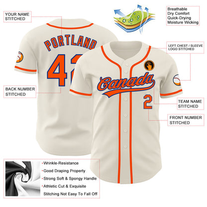 Custom Cream Orange-Royal Authentic Baseball Jersey - Sky-Custom