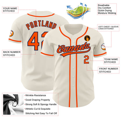 Custom Cream Orange-Navy Authentic Baseball Jersey - Sky-Custom