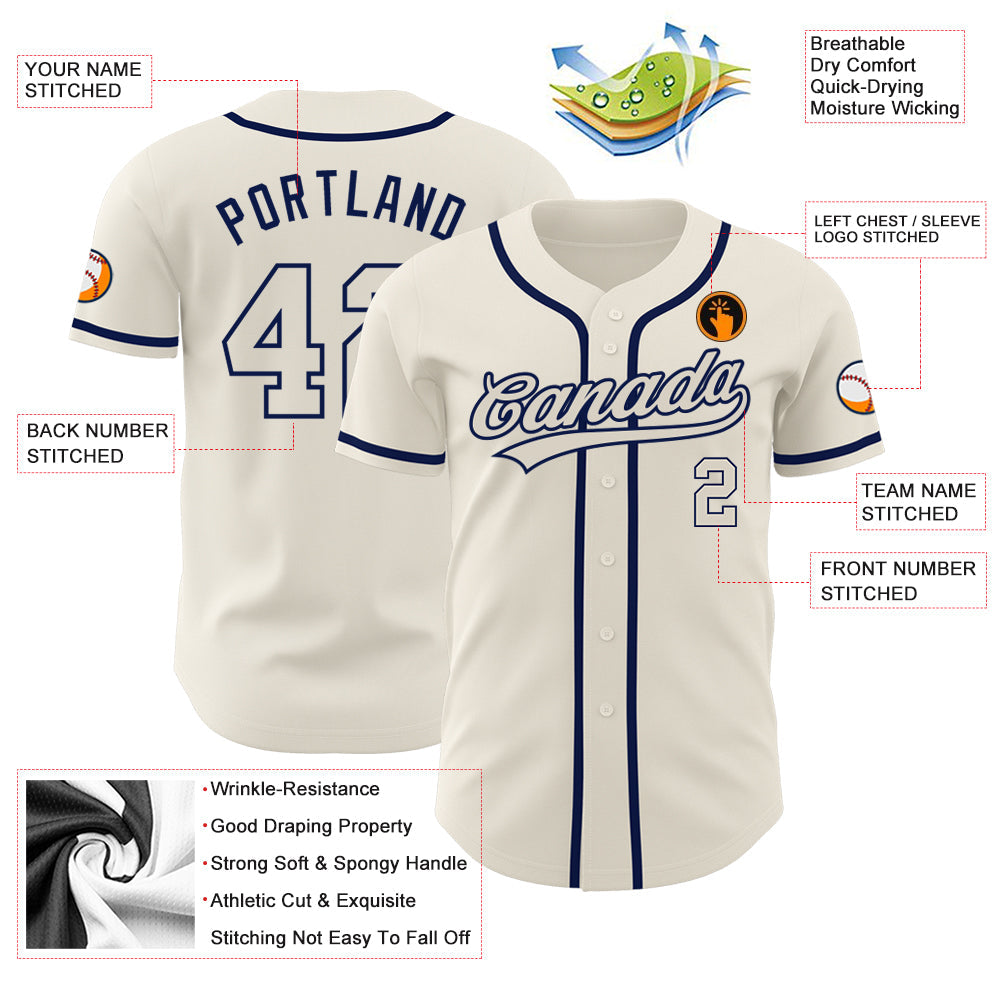 Custom Cream Cream-Navy Authentic Baseball Jersey - Sky-Custom