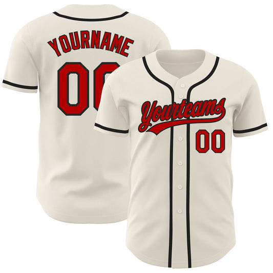 Custom Cream Red-Black Authentic Baseball Jersey - Sky-Custom