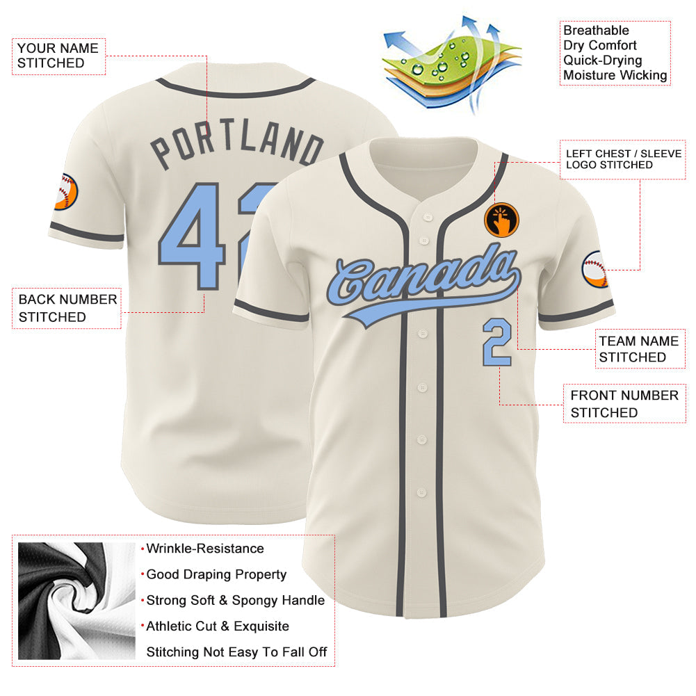 Custom Cream Light Blue-Steel Gray Authentic Baseball Jersey - Sky-Custom