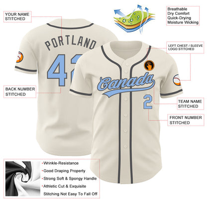 Custom Cream Light Blue-Steel Gray Authentic Baseball Jersey - Sky-Custom