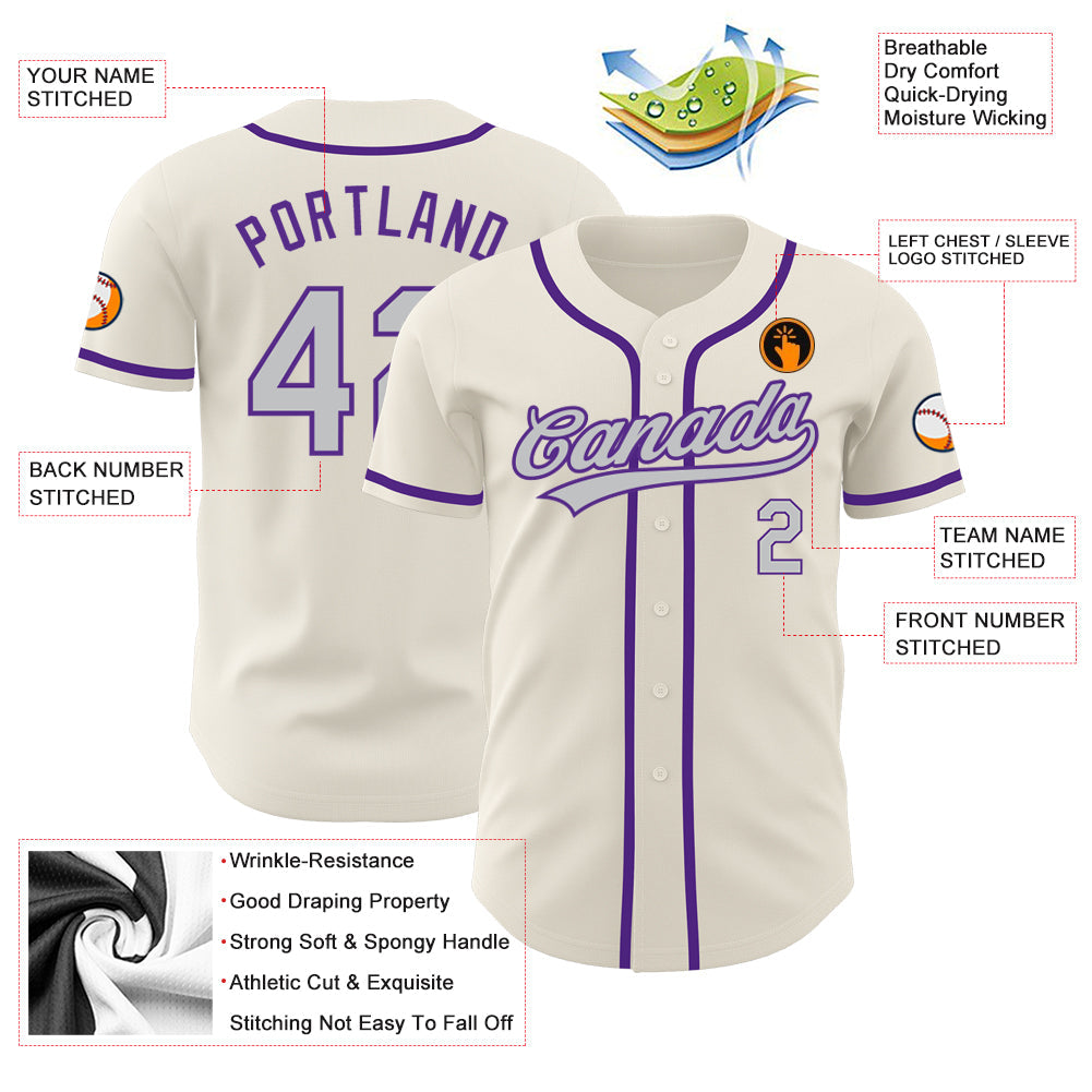 Custom Cream Gray-Purple Authentic Baseball Jersey - Sky-Custom
