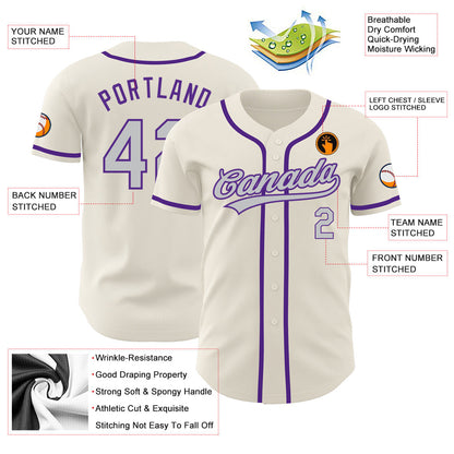Custom Cream Gray-Purple Authentic Baseball Jersey - Sky-Custom