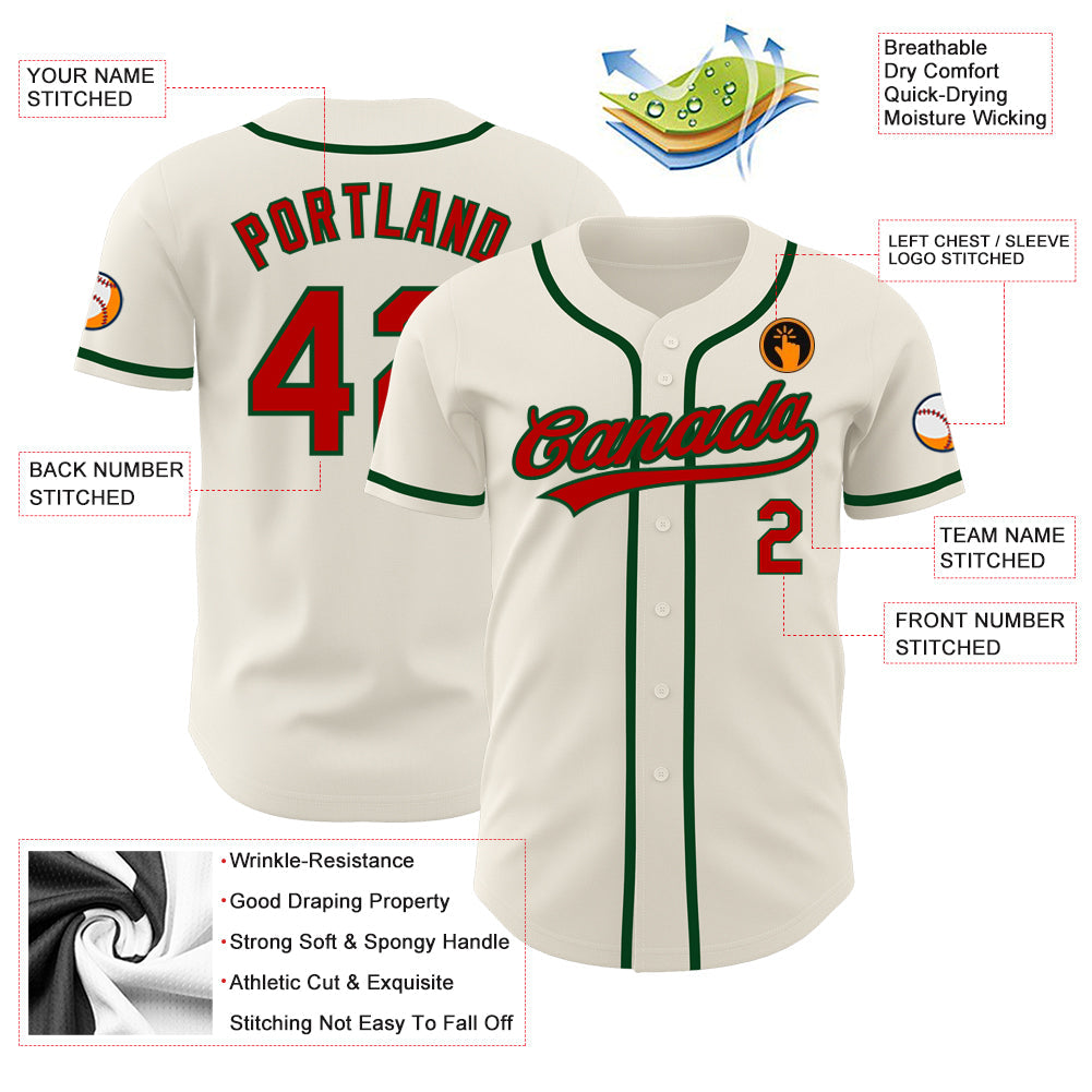 Custom Cream Red-Green Authentic Baseball Jersey - Sky-Custom