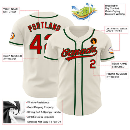 Custom Cream Red-Green Authentic Baseball Jersey - Sky-Custom