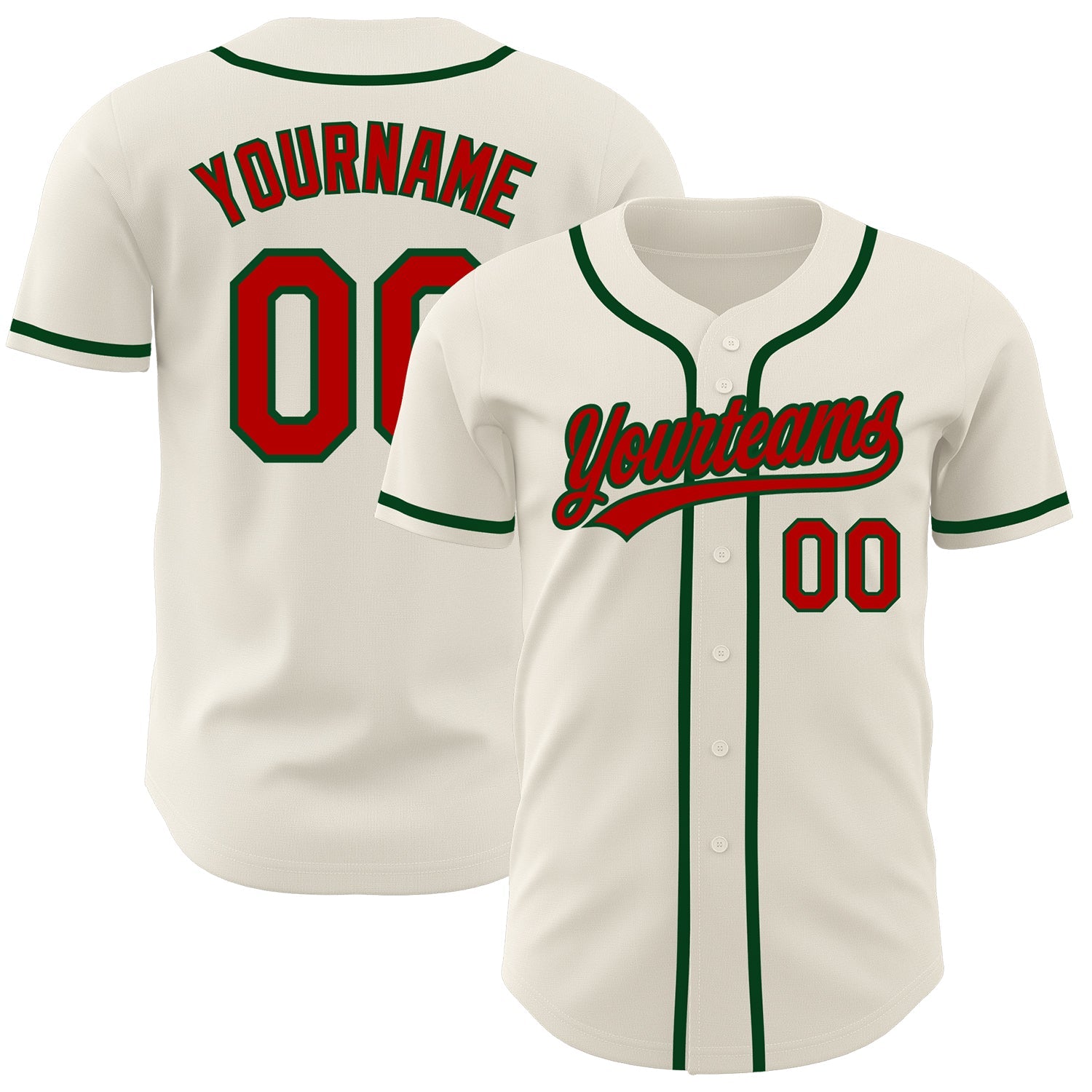 Custom Cream Red-Green Authentic Baseball Jersey - Sky-Custom