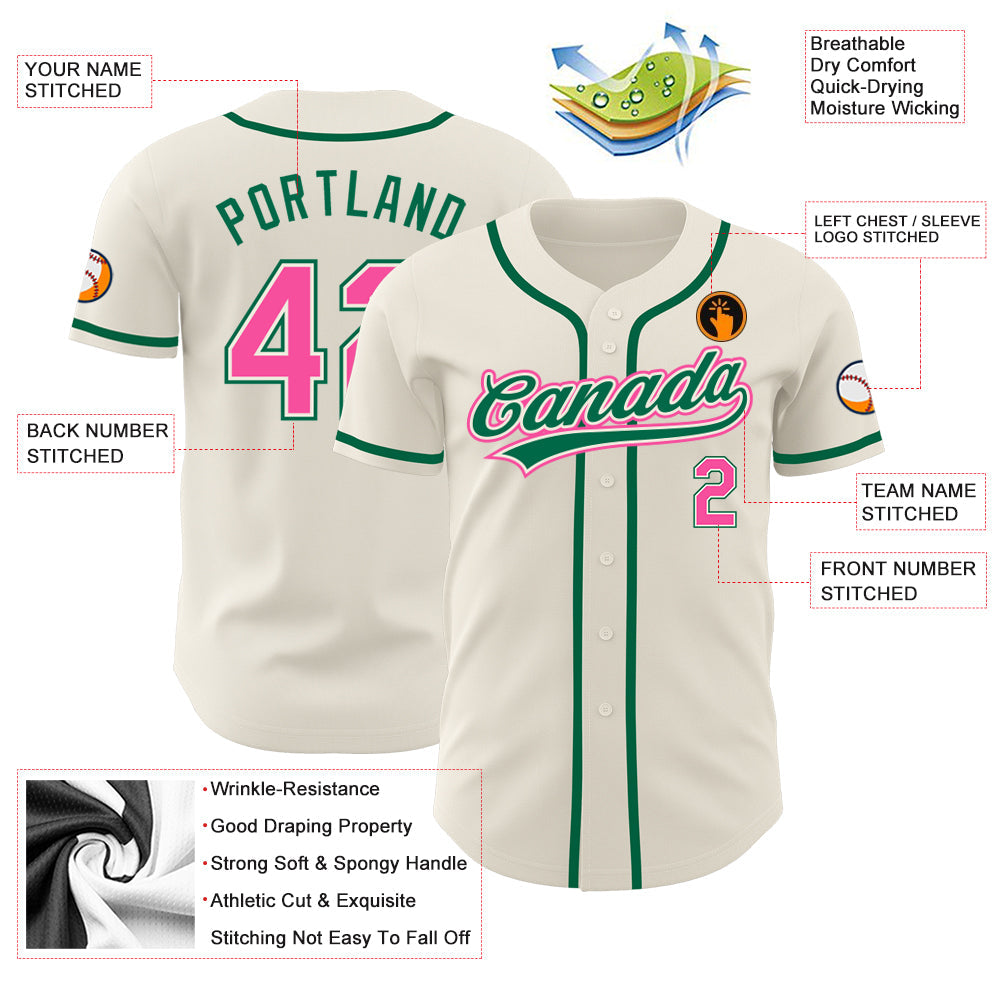Custom Cream Pink-Kelly Green Authentic Baseball Jersey - Sky-Custom