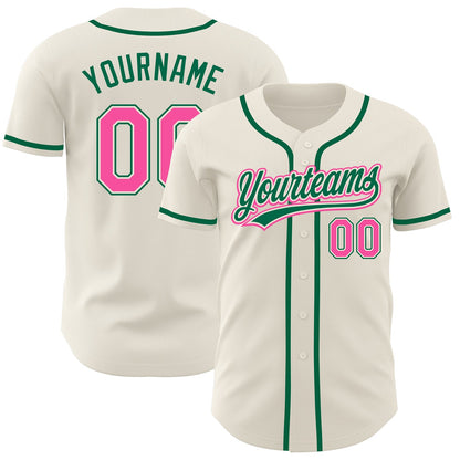 Custom Cream Pink-Kelly Green Authentic Baseball Jersey - Sky-Custom