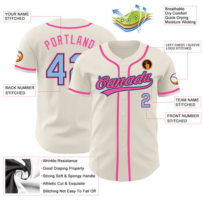 Custom Cream Light Blue Black-Pink Authentic Baseball Jersey - Sky-Custom