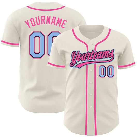 Custom Cream Light Blue Black-Pink Authentic Baseball Jersey - Sky-Custom