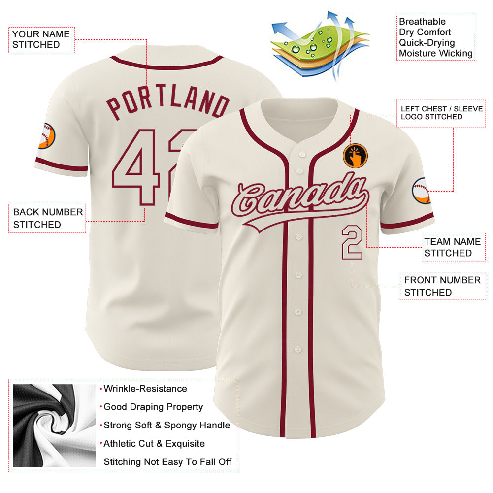 Custom Cream Cream-Crimson Authentic Baseball Jersey - Sky-Custom