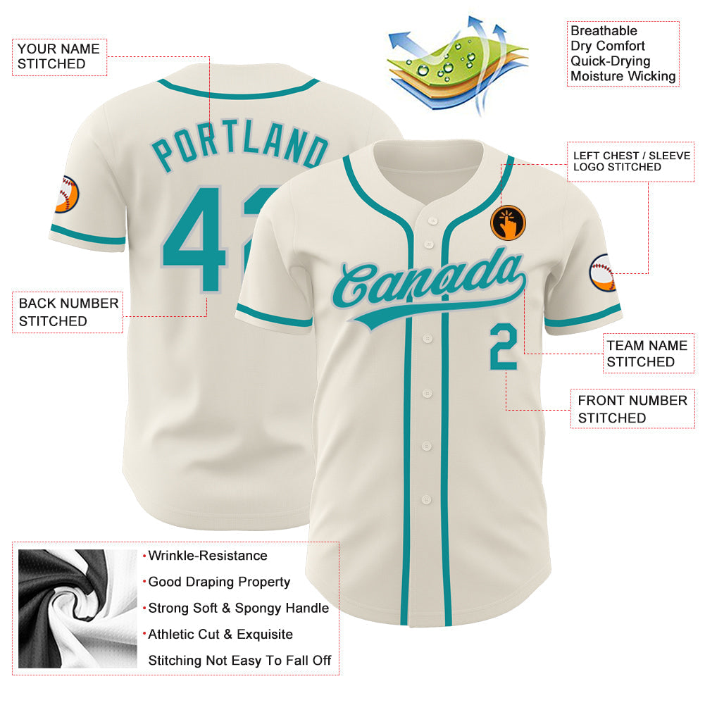 Custom Cream Teal-Gray Authentic Baseball Jersey - Sky-Custom