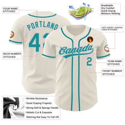 Custom Cream Teal-Gray Authentic Baseball Jersey - Sky-Custom