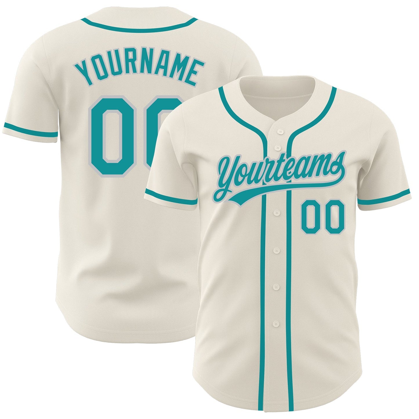 Custom Cream Teal-Gray Authentic Baseball Jersey - Sky-Custom