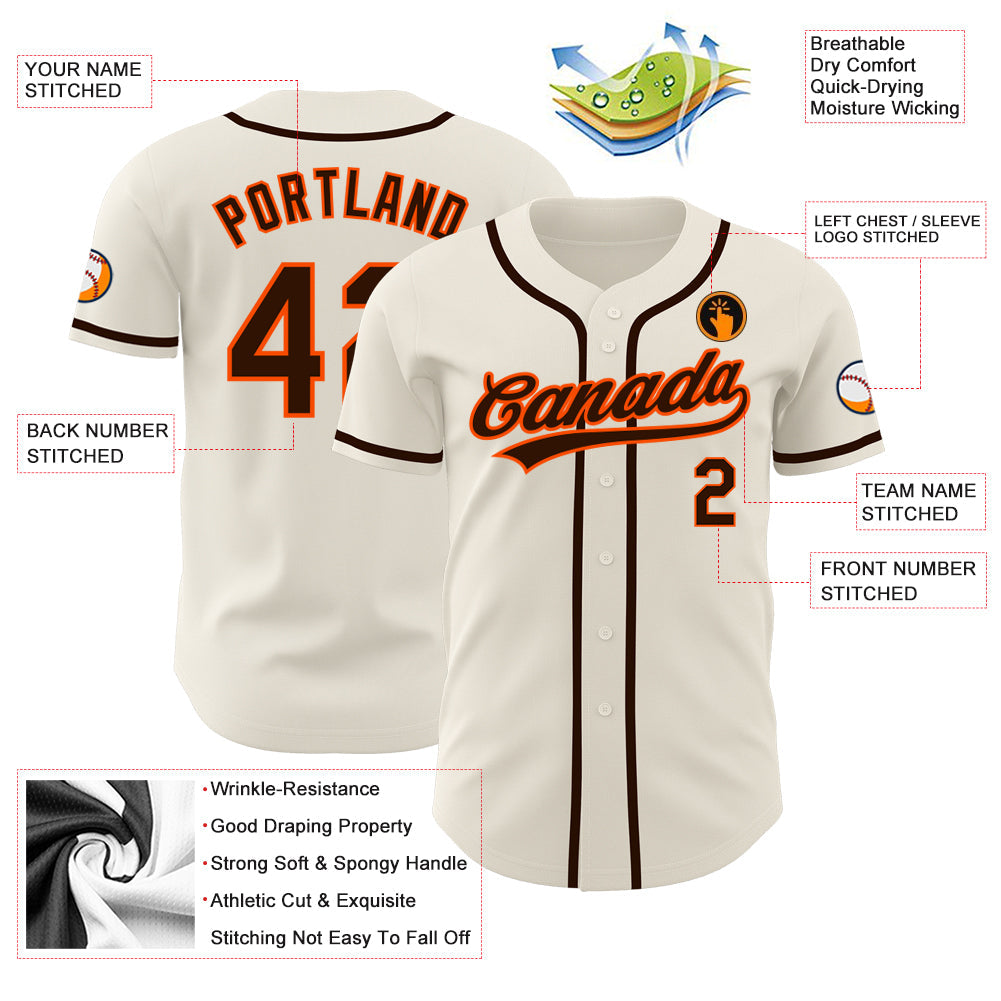 Custom Cream Brown-Orange Authentic Baseball Jersey - Sky-Custom