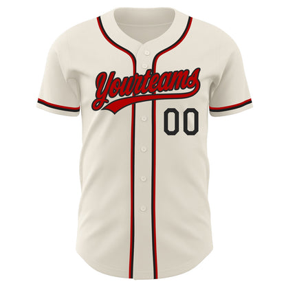 Custom Cream Red-Black Authentic Baseball Jersey - Sky-Custom