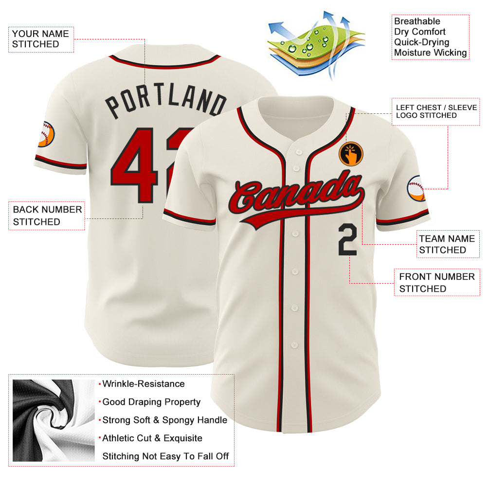 Custom Cream Red-Black Authentic Baseball Jersey - Sky-Custom
