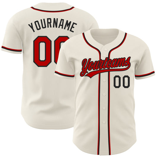 Custom Cream Red-Black Authentic Baseball Jersey - Sky-Custom