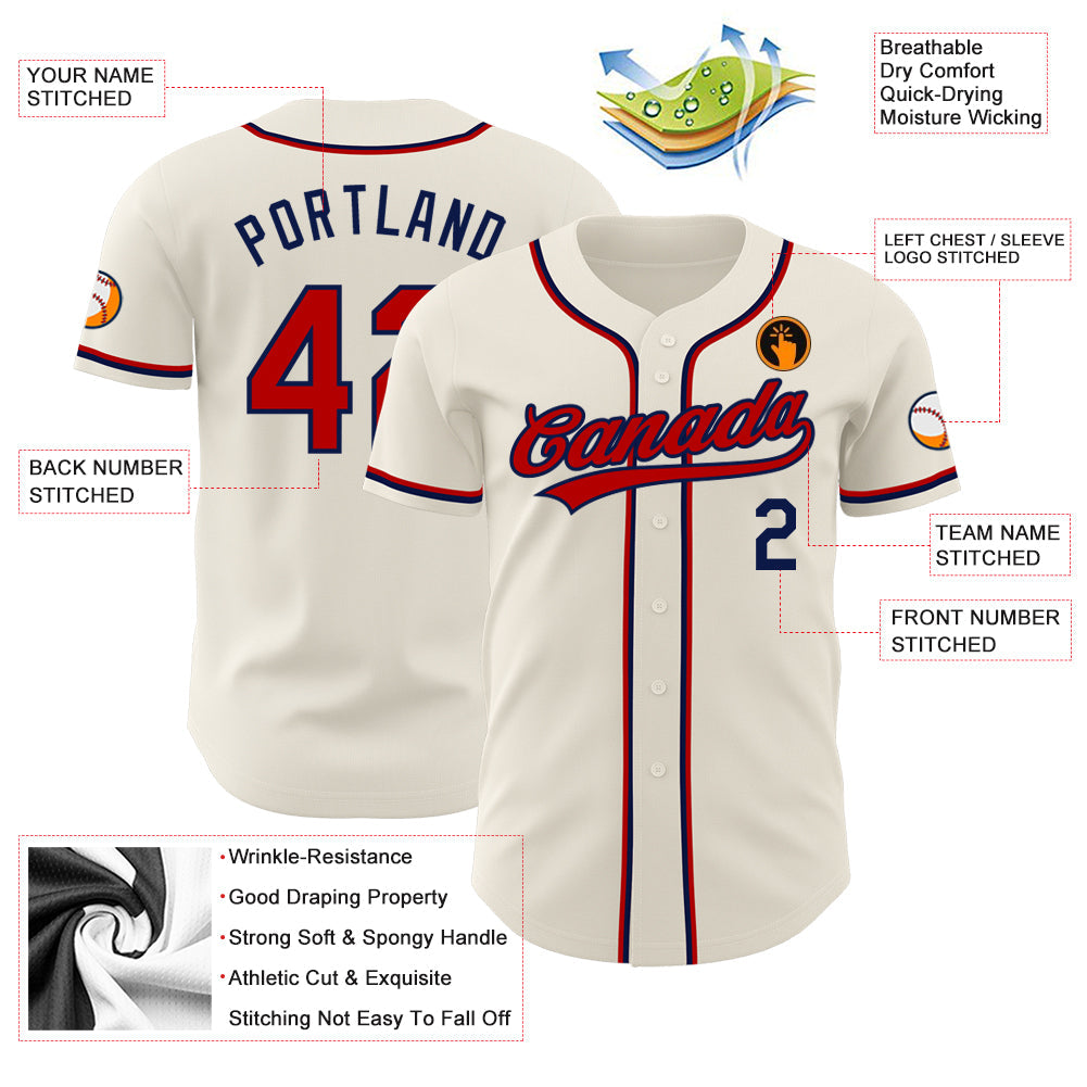 Custom Cream Red-Navy Authentic Baseball Jersey - Sky-Custom