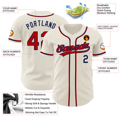 Custom Cream Red-Navy Authentic Baseball Jersey - Sky-Custom