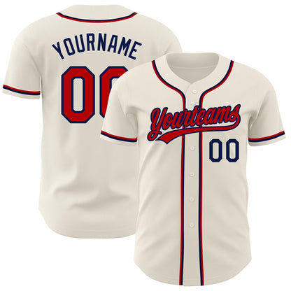Custom Cream Red-Navy Authentic Baseball Jersey - Sky-Custom