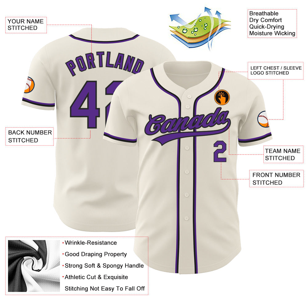 Custom Cream Purple-Black Authentic Baseball Jersey - Sky-Custom