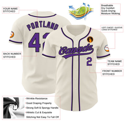 Custom Cream Purple-Black Authentic Baseball Jersey - Sky-Custom