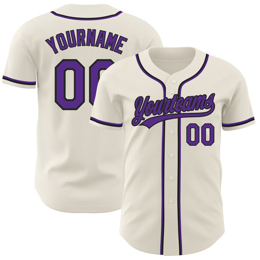 Custom Cream Purple-Black Authentic Baseball Jersey - Sky-Custom