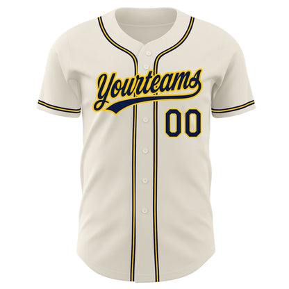Custom Cream Navy-Gold Authentic Baseball Jersey - Sky-Custom