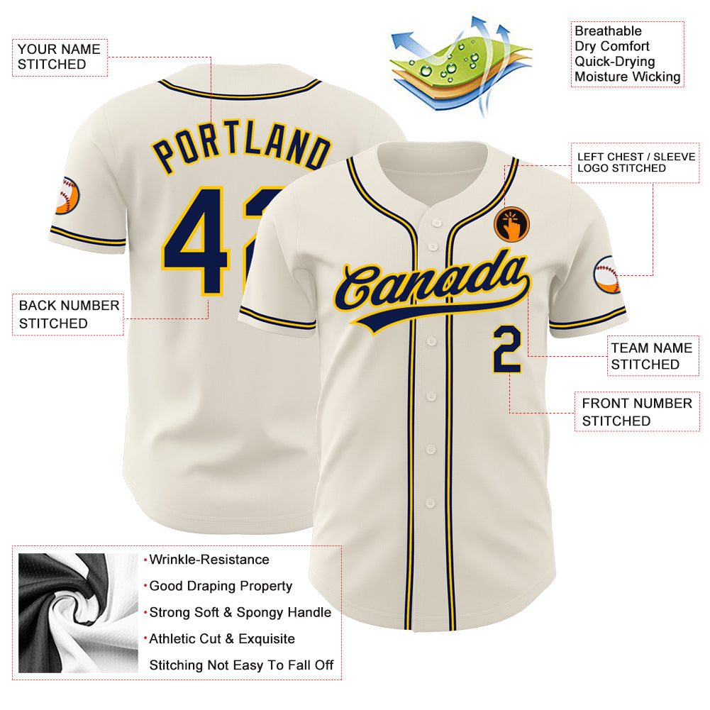 Custom Cream Navy-Gold Authentic Baseball Jersey - Sky-Custom