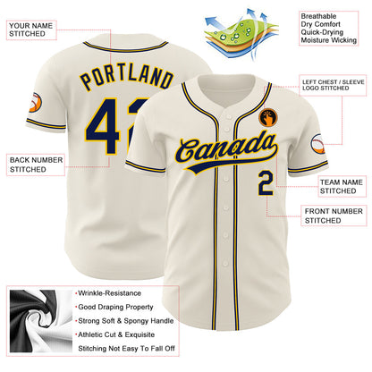 Custom Cream Navy-Gold Authentic Baseball Jersey - Sky-Custom