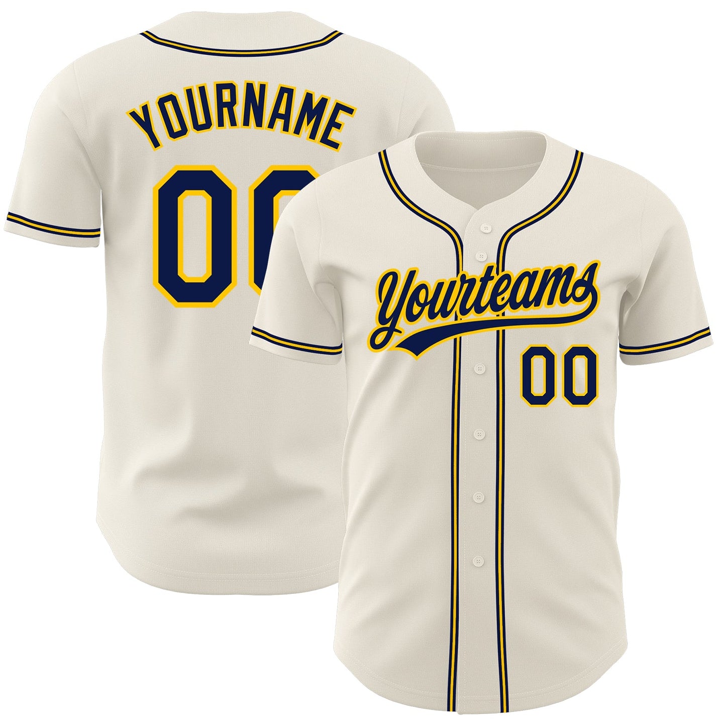 Custom Cream Navy-Gold Authentic Baseball Jersey - Sky-Custom