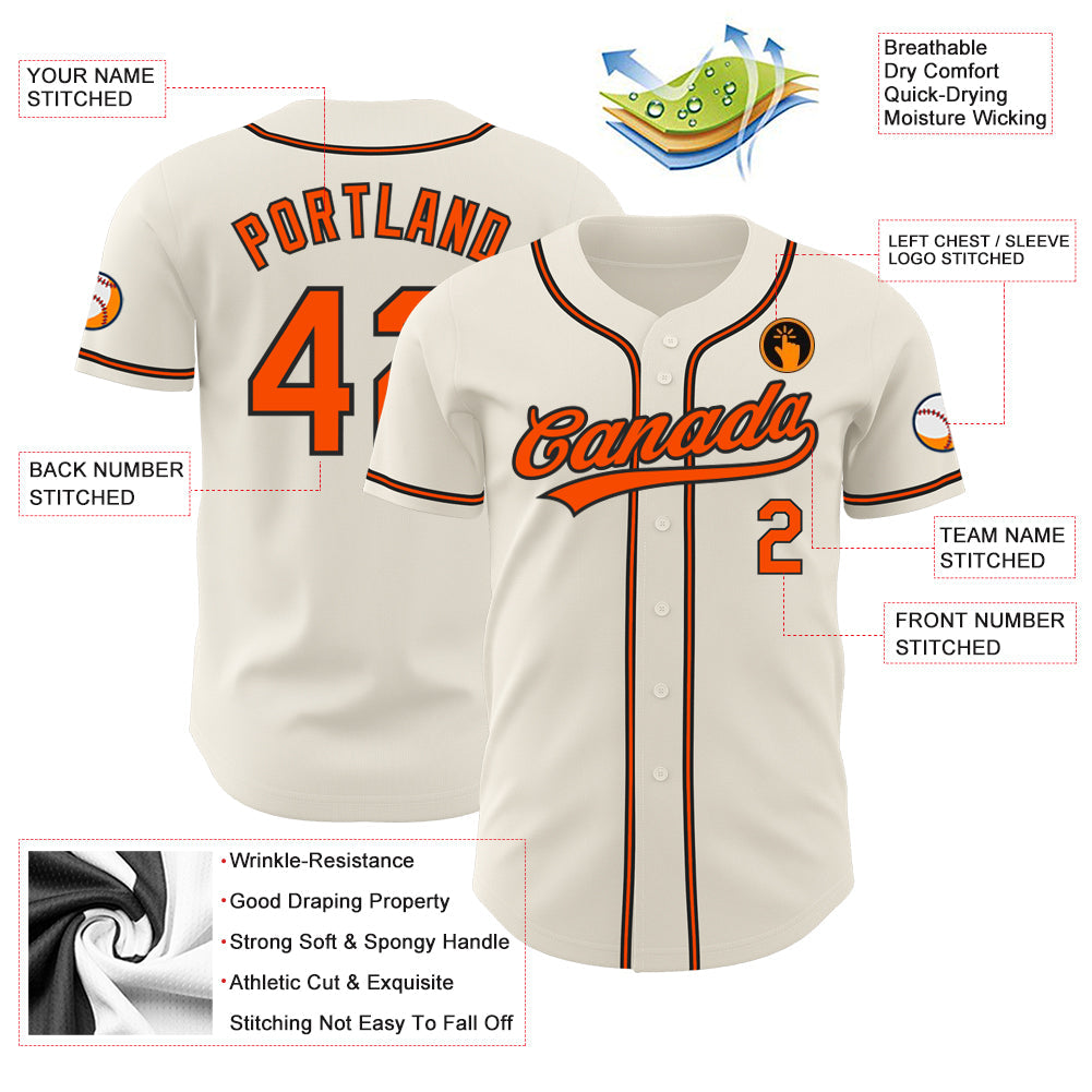 Custom Cream Orange-Black Authentic Baseball Jersey - Sky-Custom