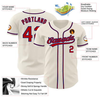 Custom Cream Red-Royal Authentic Baseball Jersey - Sky-Custom